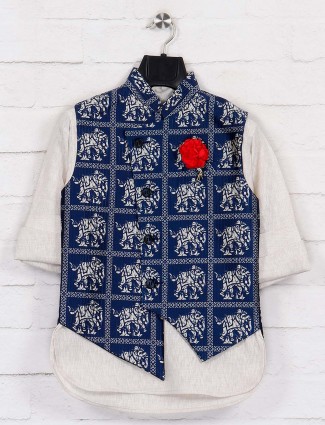 Terry rayon navy and beige party waistcoat