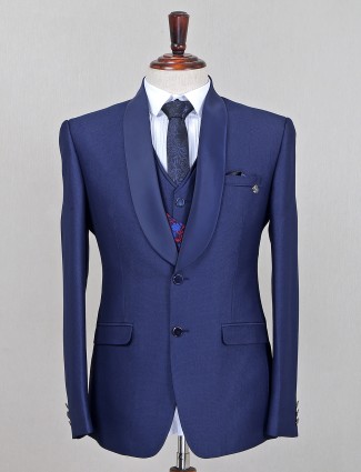 Terry rayon party and reception wear dark blue coat suit