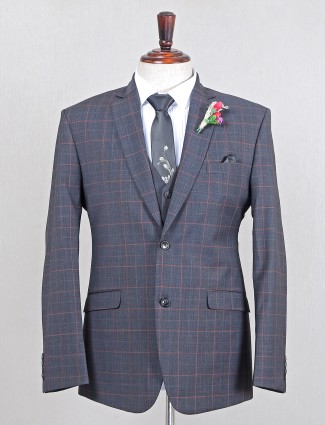 Terry rayon party wear grey coat suit in checks style