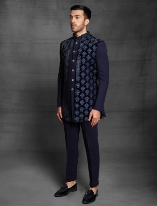 Terry rayon party wear navy indo western for men’s