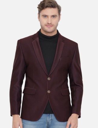 Terry rayon solid maroon party wear blazer