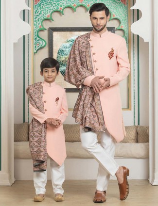 Terry rayon solid wedding father son matching indo western