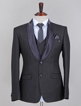Textured black terry rayon coat suit for mens