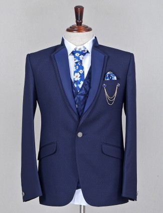 Textured blue hue terry rayon coad suit for mens