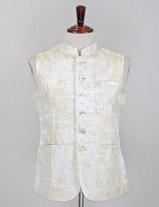 Textured cream color waistcoat in silk
