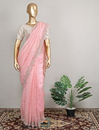 Tissue silk Pink colored saree