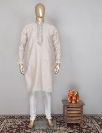 Trending cream raw silk festive wear kurta suit