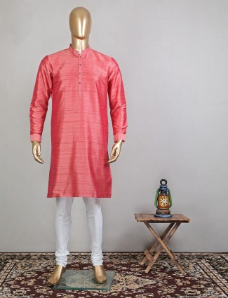 Trending pink raw silk festive wear kurta suit for mens