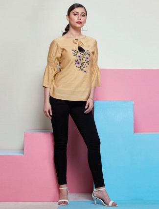 Trendy Beige top with floral embroidery 
