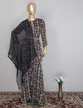 Trendy black printed georgette sharara set for women