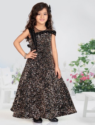 Trendy black sequin work gown for girls