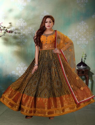 Trendy chocolate brown wedding cotton silk anarkali suit for women