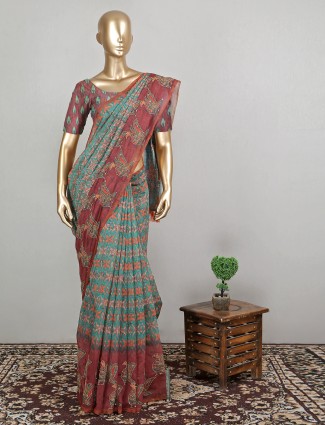 Trendy green cotton silk saree for wedding seasons