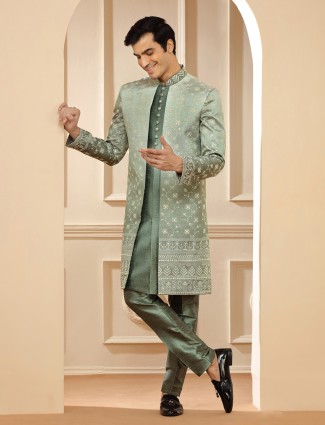 Trendy green shaded silk indowestern