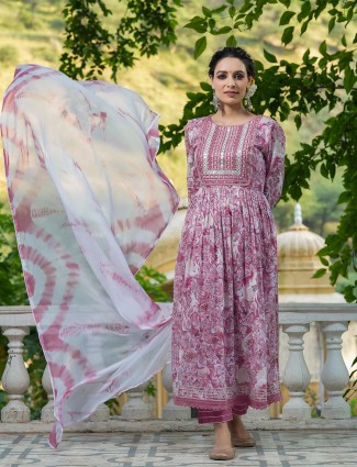 Trendy mauve pink cotton salwar suit for festive