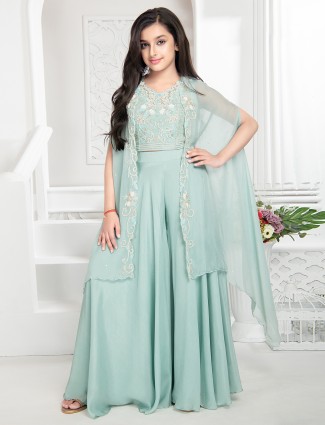 Trendy mint green jacket style palazzo suit