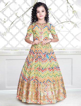 Trendy multi colored gown for wedding function