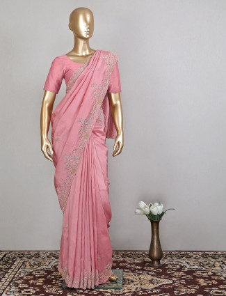 Trendy pink silk wedding wear saree