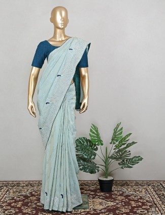 Trendy powder blue silk saree for wedding seasons