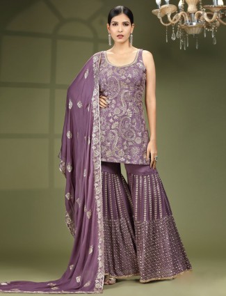 Trendy purple sharara suit for wedding