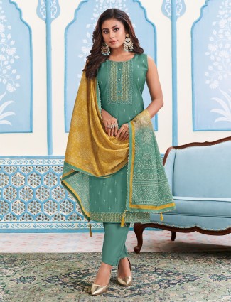 Trendy rama green straight cut salwar suit