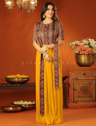 Trendy wedding and party events georgette gown in mustard