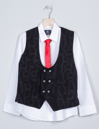Trendy white designer waistcoat suit for boys