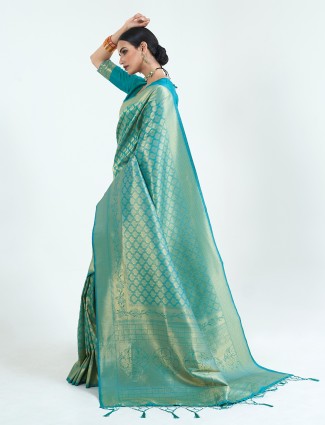 Turquoise blue saree in kanjivaram silk for wedding events
