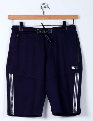 TYZ solid navy cotton lycra slim fit shorts