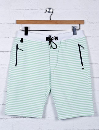 TYZ stripe green cotton slim fit shorts