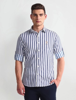U S POLO ASSN cotton white stripe shirt