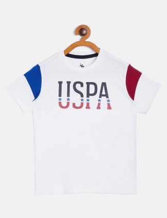 U S Polo Assn half sleeves white printed t-shirt