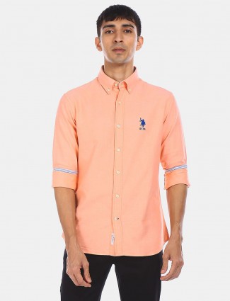 U S Polo Assn peach solid casual shirt