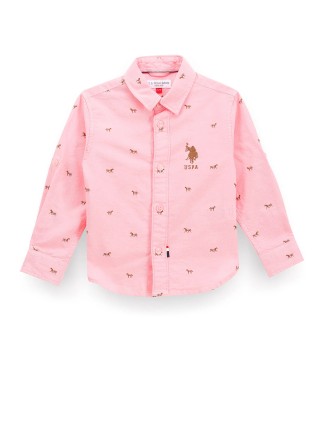 U S POLO ASSN pink printed cotton shirt