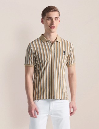 U S POLO ASSN stripe beige cotton t-shirt
