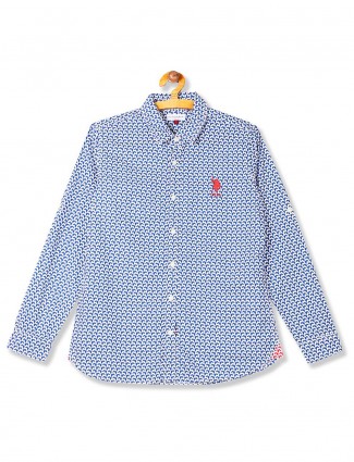 U S Polo blue printed cotton shirt
