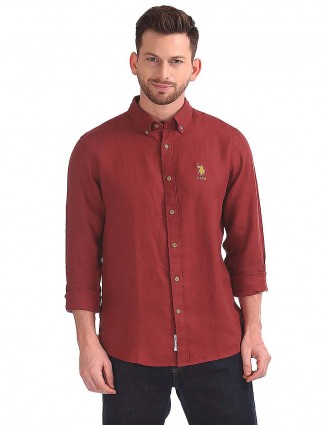 U S Polo solid maroon color shirt