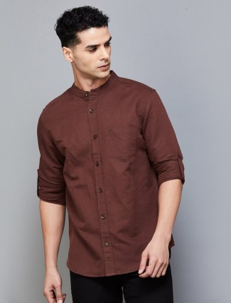 UCB brown plain regular fit shirt