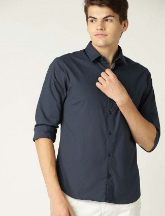 UCB dark grey slim fit solid shirt