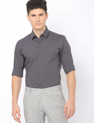 UCB grey cotton casual shirt for men