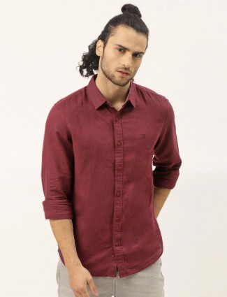 UCB maroon solid style cotton casual shirt