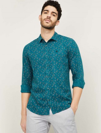 UCB printed green shirt for men in cotton