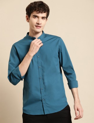 UCB rama blue cotton casual shirt for mens