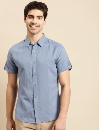 UCB solid blue tint casual shirt to style