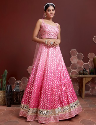 Ultra-modern blush pink wedding sessions lehenga choli in silk