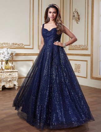 Ultra-modern navy net reception sessions gown for women