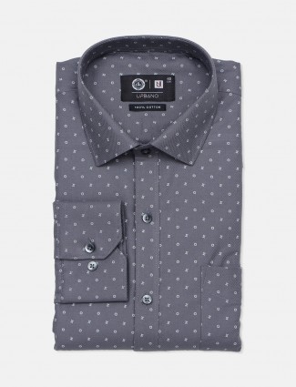 Urbano grey printed cotton mens shirt