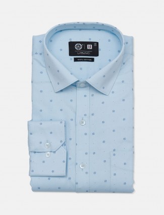 Urbano slim fit sky blue printed shirt