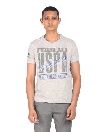 US Polo printed grey slim fit T shirt in cotton