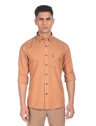 US Polo solid rust orange casual cotton shirt